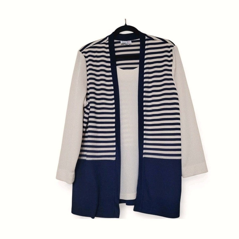 Dress Savvy New York Navy - Cream Shimmer Knit Cardigan Classic Holidays Plus 16